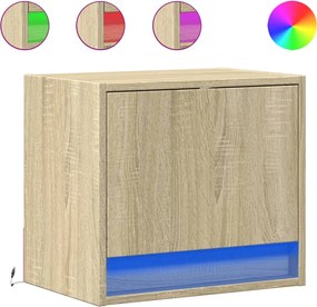 vidaXL Noptiere montate pe perete cu lumini LED, 2 buc., stejar sonoma