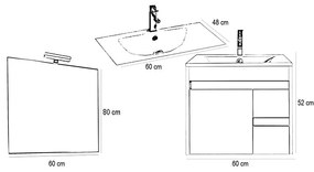 Mobilier complet de baie Luna Prime 60, stejar Sonoma-alb