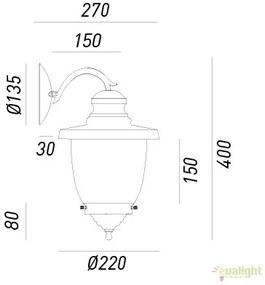 Aplica de perete exterior cu protectie IP44, Venezia 248.09.OR