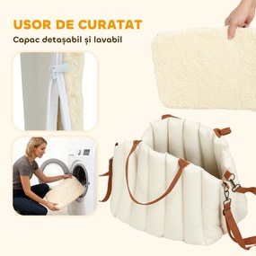 PawHut Scaun Auto pentru Câini Mici cu Lesă și Bază Antiderapantă, Convertibil în Geantă pentru Animale, Crem | Aosom Romania