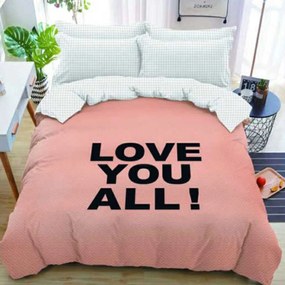 Lenjerie de pat din bumbac Culoare caisa, LOVE YOU ALL + husa de perna 40 x 50 cm gratuit