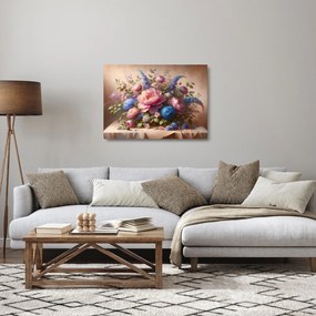 Tablou pe sticlă - Masă plină de flori (70x50 cm)