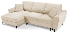 Colțar bej extensibil, cu spațiu de depozitare cu tapițerie din catifea reiată (cu colț pe partea stângă, cu șezlong) Kyoto – Cosmopolitan Design