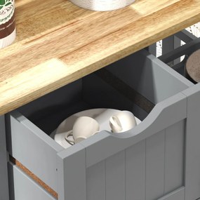 HOMCOM Carucior Auxiliar cu Roti Carucior de Bucatarie cu 3 Sertare 2 Rafturi Deschise si Tava Detasabila 67x37x85,5 cm Gri | Aosom Romania