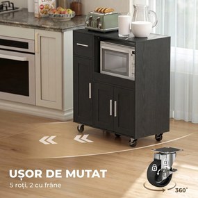 HOMCOM Dulap pentru Microunde din Lemn cu Sertar, 2 Dulapuri, Raft Deschis și Raft Reglabil, 80x40x88,7 cm, Negru | Aosom Romania