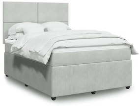 vidaXL Pat box spring cu saltea, gri deschis, 140x200 cm, catifea