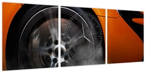 Tablou - Mașină sport portocalie (cu ceas) (90x30 cm)