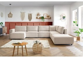 Colțar crem cu tapițerie din catifea reiată (cu colț pe partea dreaptă/în formă de "U") Nihad modular – Bobochic Paris