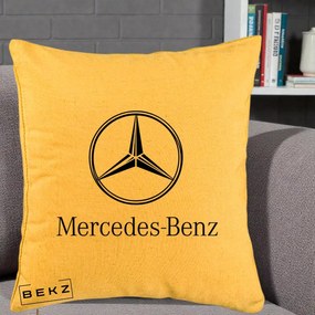 Perna Personalizata cu emblema Mercedes-Benz, 40x40 cm, Galben, Husa Detasabila, Perna Inclusa, BEKZ®