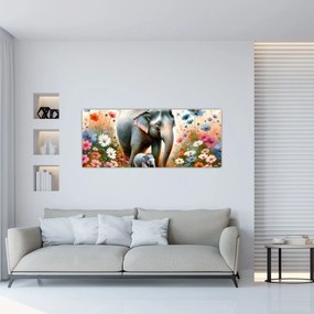 Tablou - Mama elefant, acuarelă (120x50 cm)