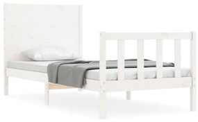 3192742 vidaXL Cadru de pat cu tăblie, alb, 100x200 cm, lemn masiv