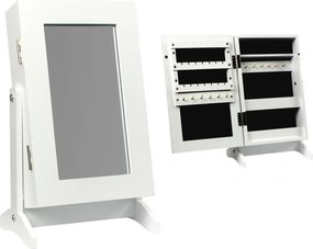 Cutiuță de bijuterii mică albă cu oglindă 21 x 15 x 35 cm