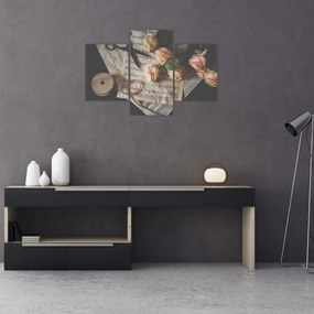 Tablou cu note muzicale și trandafiri (90x60 cm)