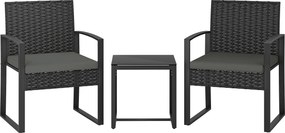 Outsunny Set bistro din rattan, set mobilier de grădină 3 piese cu 2 scaune, masă de cafea, perne detașabile, gri închis | Aosom Romania