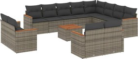 vidaXL Set mobilier de grădină cu perne, 13 piese, gri, poliratan
