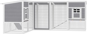 PawHut Cotet pentru găini casă din lemn în formă de L cu 2 case, 2 niveluri, zonă de alergare, rampă, 251 x 192 x 103 cm Gri | Aosom Romania
