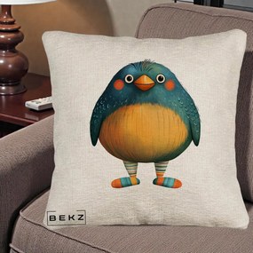 Perna Decorativa Pasare Teal cu Sosete Dunghi, 40x40 cm, Bej Canapea, Husa Detasabila, Perna Inclusa, BEKZ®