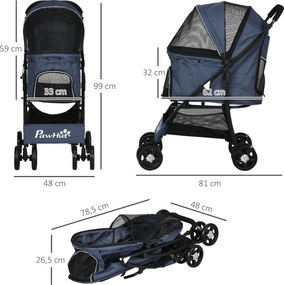 PawHut cărucior pentru câini, pliabil, 1 coș, 1 pernă, 1 buzunar lateral, 81 cm x 48 cm x 99 cm, gri | Aosom Romania