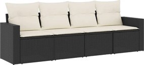 vidaXL Set mobilier de grădină cu perne, 4 piese, negru, poliratan