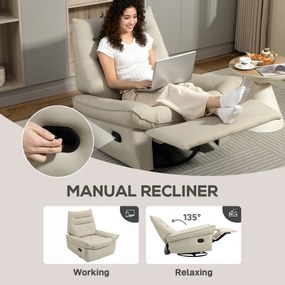 HOMCOM Scaun Reclinabil Manual Relaxant cu Suport pentru Picioare și Bază Pivotantă Fără Brațe, Crem | Aosom Romania