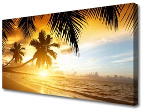 Tablou pe panza canvas Palm Beach Marea Peisaj Galben Negru Albastru