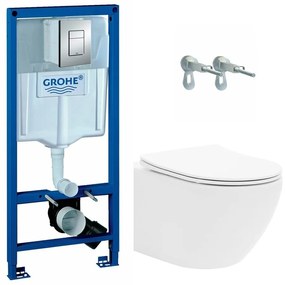 Pachet vas wc suspendat Rea Carlo, capac softclose, rezervor incastrat Grohe Rapid SL si clapeta Grohe Skate Cosmopolitan crom