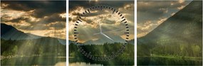Tablou cu lac și soarele translucid (cu ceas) (90x30 cm)