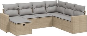 vidaXL Set canapele de grădină, 7 piese, cu perne, bej, poliratan