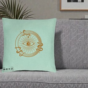 Perna Personalizata Ochiul Providentei Mistic Orange, 40x40 cm, Verde Menta, Husa Detasabila, Perna Inclusa, BEKZ®