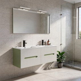 Trent 120 dulap de baie inferior cu chiuvetă ceramică (4 sertare) verde deschis-alb