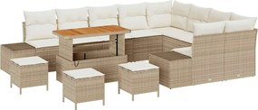 vidaXL Set de canapele pentru grădină cu pernă 13 pcs Bej Rattan poli