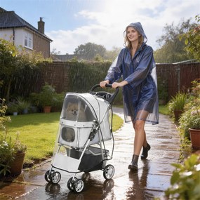 PawHut Cărucior pentru Câini Pliabil cu Husă de Ploaie, Roți Rotative și Pernuță Lavabilă, 77x44x102cm, Gri | Aosom Romania