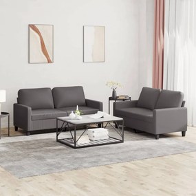 vidaXL Set de canapele cu perne, 2 piese, gri, piele ecologică