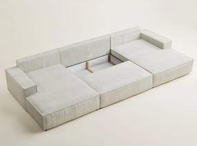 Colțar crem extensibil/cu spațiu de depozitare cu tapițerie din chenille (în formă de "U") Kyoto – Maison de Rêve