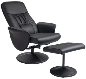 HOMCOM Set de 2 piese Fotoliu cu Taburet Fotoliu de relaxare cu Taburet, reglabil în înălțime, spătar înclinabil, Negru | Aosom Romania
