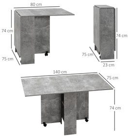 HOMCOM Masă Pliabilă din Lemn cu Roți, pentru 4-6 Persoane, 75x140x75 cm, Gri | Aosom Romania