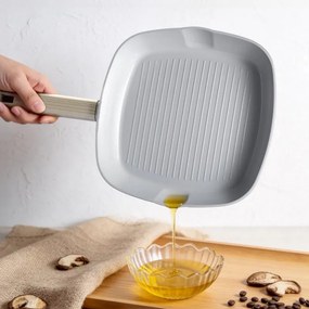 Tigaie grill Swiss Haus SH-SCGP28CH, 28 cm, acoperire ceramică Sapphire, pentru plite cu inducție, culoare șampanie