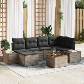 vidaXL Set canapea de grădină , 7 piese, perne gri, din ratan poly acacia