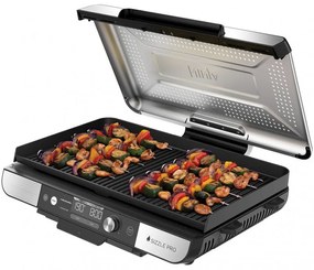 Grătar electric Ninja Sizzle Pro XL GX101EU, 1800W, 120°-260°C, 2 pliante ceramice, 10 burgeri, ProTemp IQ, Capac de schimb, Ceren/Inox