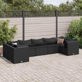 vidaXL Set mobilier de grădină cu perne, 7 piese, negru, poliratan