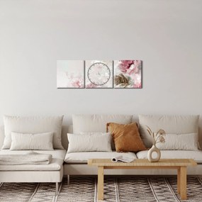 Tablou - Pictura flori roz (cu ceas) (90x30 cm)