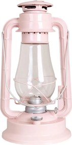 Felinar vintage roz cu petrol, din metal și sticlă, cu detalii argintii, capac de siguranță și fitil inclus, „Hurricane Lantern Pink Large"