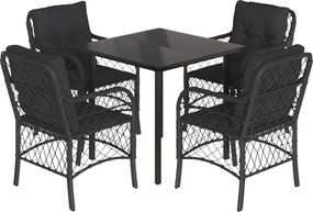 vidaXL Set mobilier de grădină cu perne, 5 piese, negru, poliratan