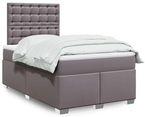 vidaXL Pat box spring cu saltea, gri, 120x200 cm, piele ecologică