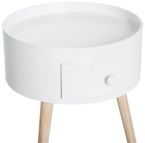 HOMCOM Masa de cafea cu sertar, rotundă, design scandinav, margine de protecție, lemn, Ø38 x H45 cm, Alb | Aosom Romania