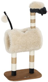 PawHut Pom de zgâriat în design de oi, cu poste de zgâriat, tunel și jucărie, 98 cm, maro deschis | Aosom Romania