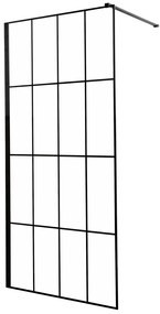 Cabină de duș walk-in Techno 100 100x200 cm, profil negru, sticlă transparentă cu model de grilă