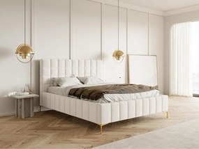 Pat matrimonial 180 cm Sheldona 180 (cu somieră) (cu sp. depozitare) (crem + auriu). 1099759