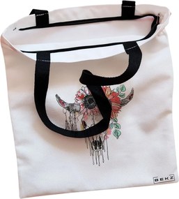 Sacosa de Panza pentru Cumparaturi, Geanta Tote, Cu Design Floral, Cu fermoar, 38x34.5 cm, Alba, BEKZ®