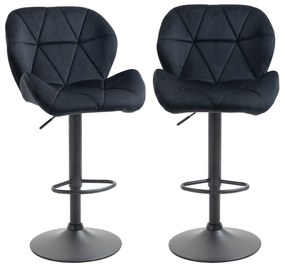 HOMCOM Set de 2 scaune de bar rotative, reglabile în înălțime, tapițate cu catifea și spumă neagră 51,5 x 57,5 x 93-114,5 cm | Aosom Romania